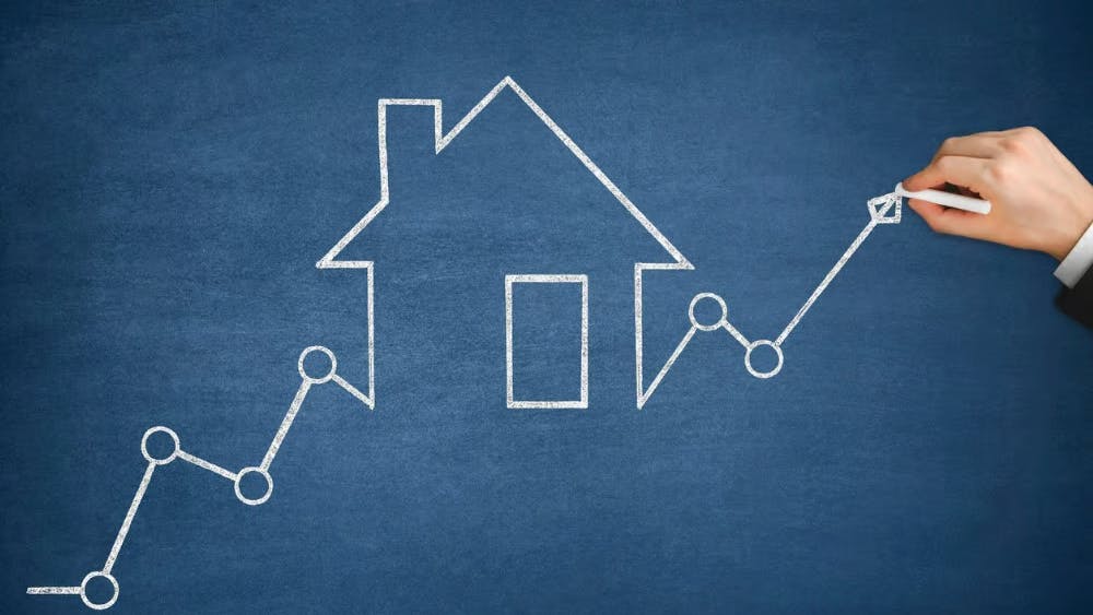 Line graph with a house drawn in