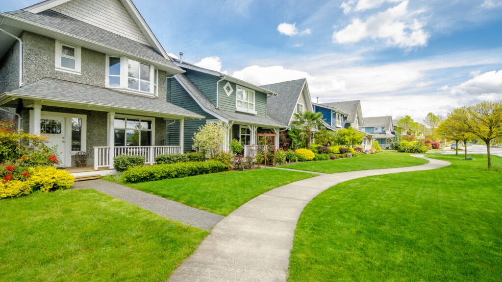 Neighborhood homes on a tree lined street