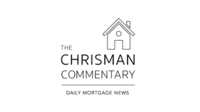 Logo for The Chrisman Commentary Daily Mortgage News, featuring a simple outline of a house above the text on a white background.