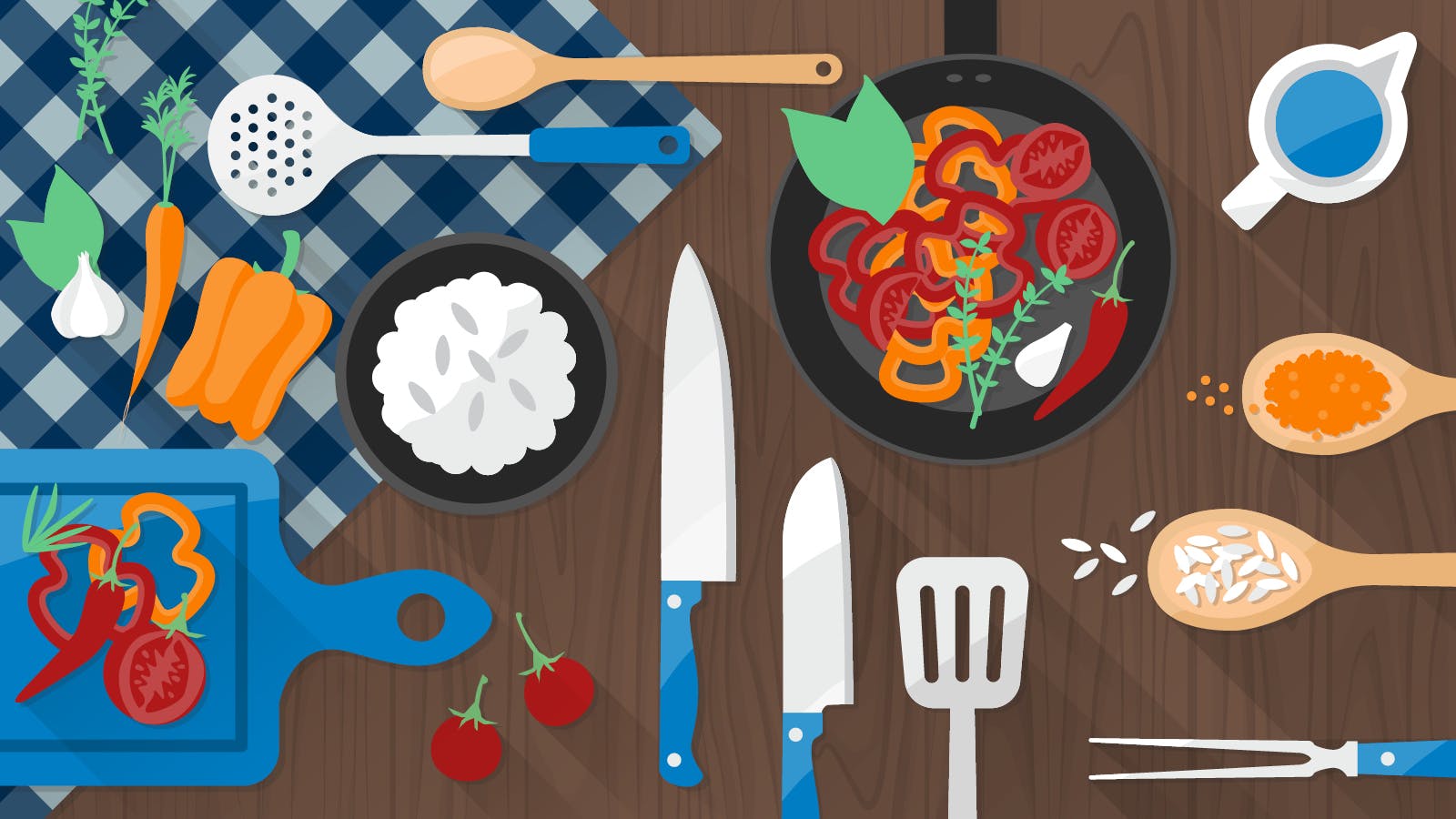 A graphic depiction of kitchen tools essential for Thanksgiving dinner prep