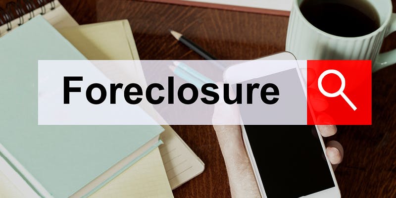 A stylized image of an online search for foreclosure