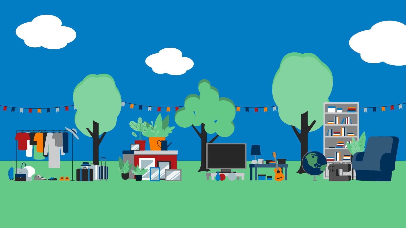 Illustration if furniture thrifting outdoor market.