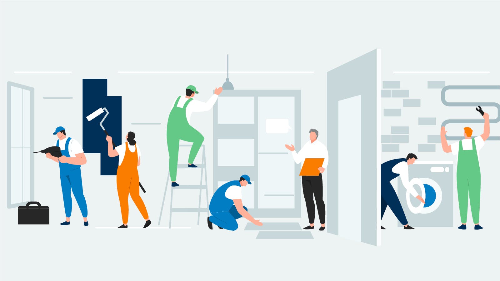 An illustration of contracters fixing what a homebuyer requested to repair after home inspection.
