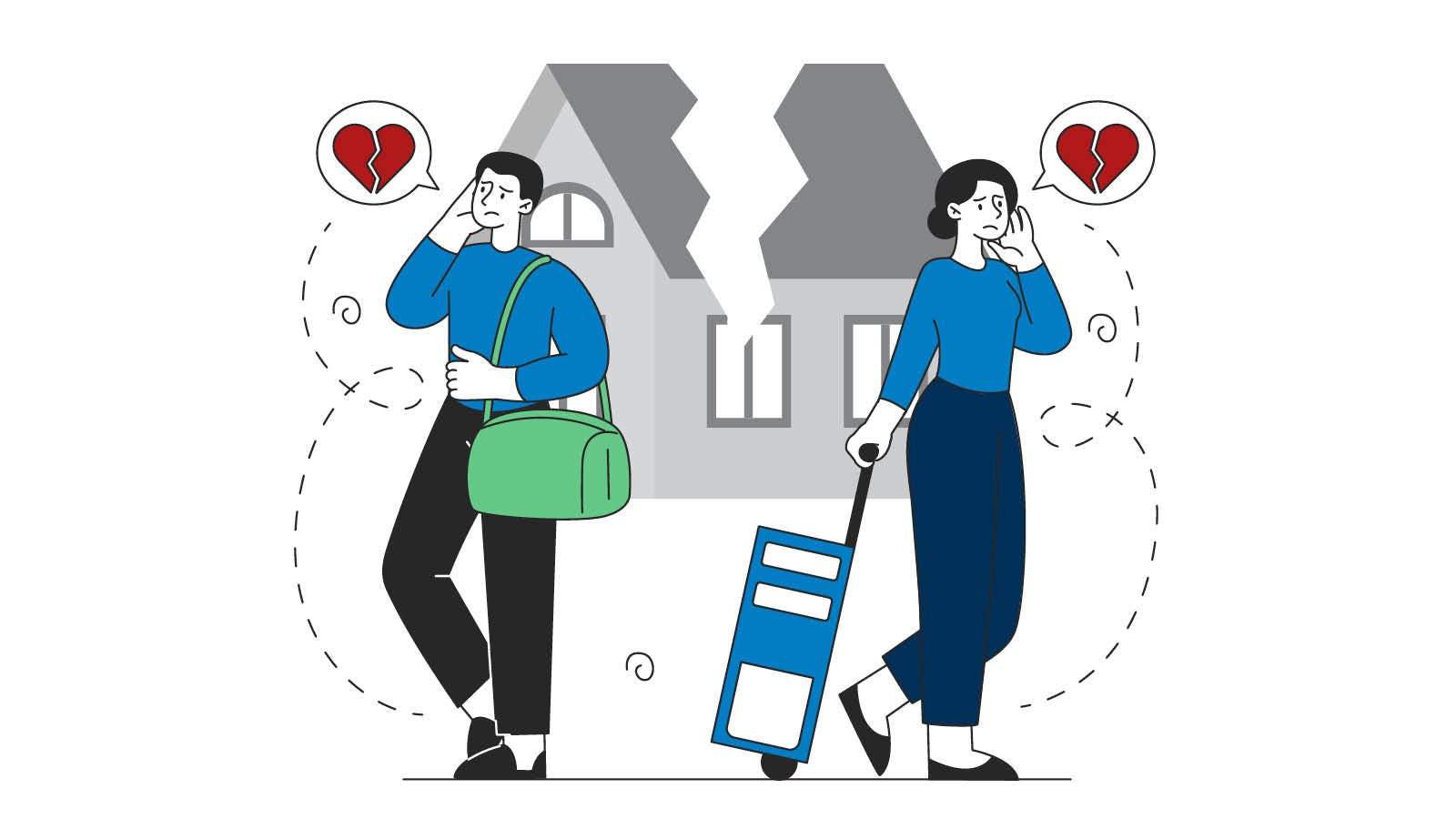 Image of home being split in two after a divorce