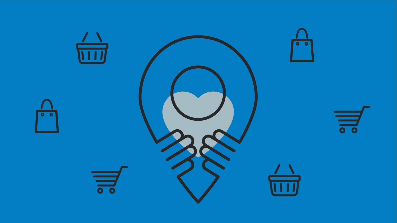 Shop Local pin with a heart in the middle