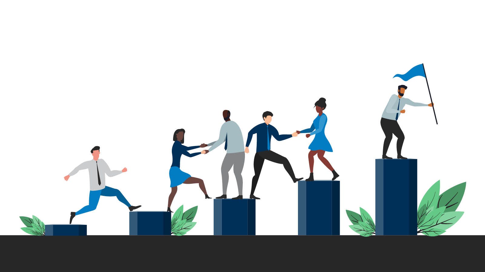 People climbing to the top of a podium