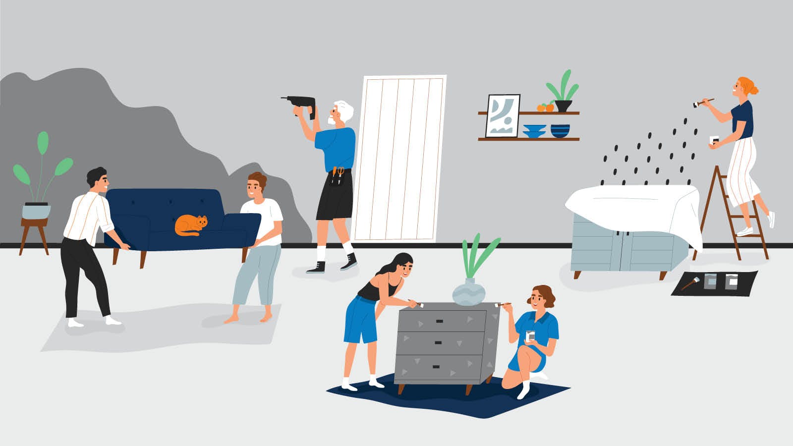 Graphic image with various people doing DIY projects.