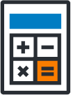 budget Simple calculator icon with a blue screen and four buttons: plus, minus, multiplication, and an orange equals sign.