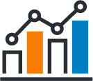 credit A bar chart with four vertical bars of different heights, two bars in orange and gray, and the tallest one in blue. A black line graph with circular data points connects the tops of the bars.