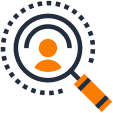 national A magnifying glass highlighting an orange person icon, symbolizing searching for or identifying a user.