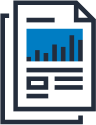 paperwork Icon of two overlapping documents, with the front page showing a blue bar chart and lines representing text.