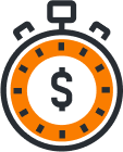 saving Illustration of a stopwatch with an orange ring and a dollar sign in the center, symbolizing the concept that time is money.