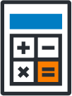 Group 34 Icon of a calculator with a blue display and four buttons: plus, minus, multiplication, and an orange equals sign. The calculator has a simple, flat design.